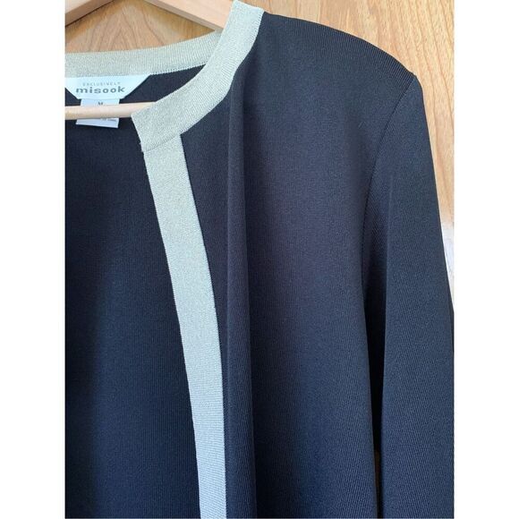 Misook Open Knit Gold Trim Cardigan Black Size M - Picture 4 of 12